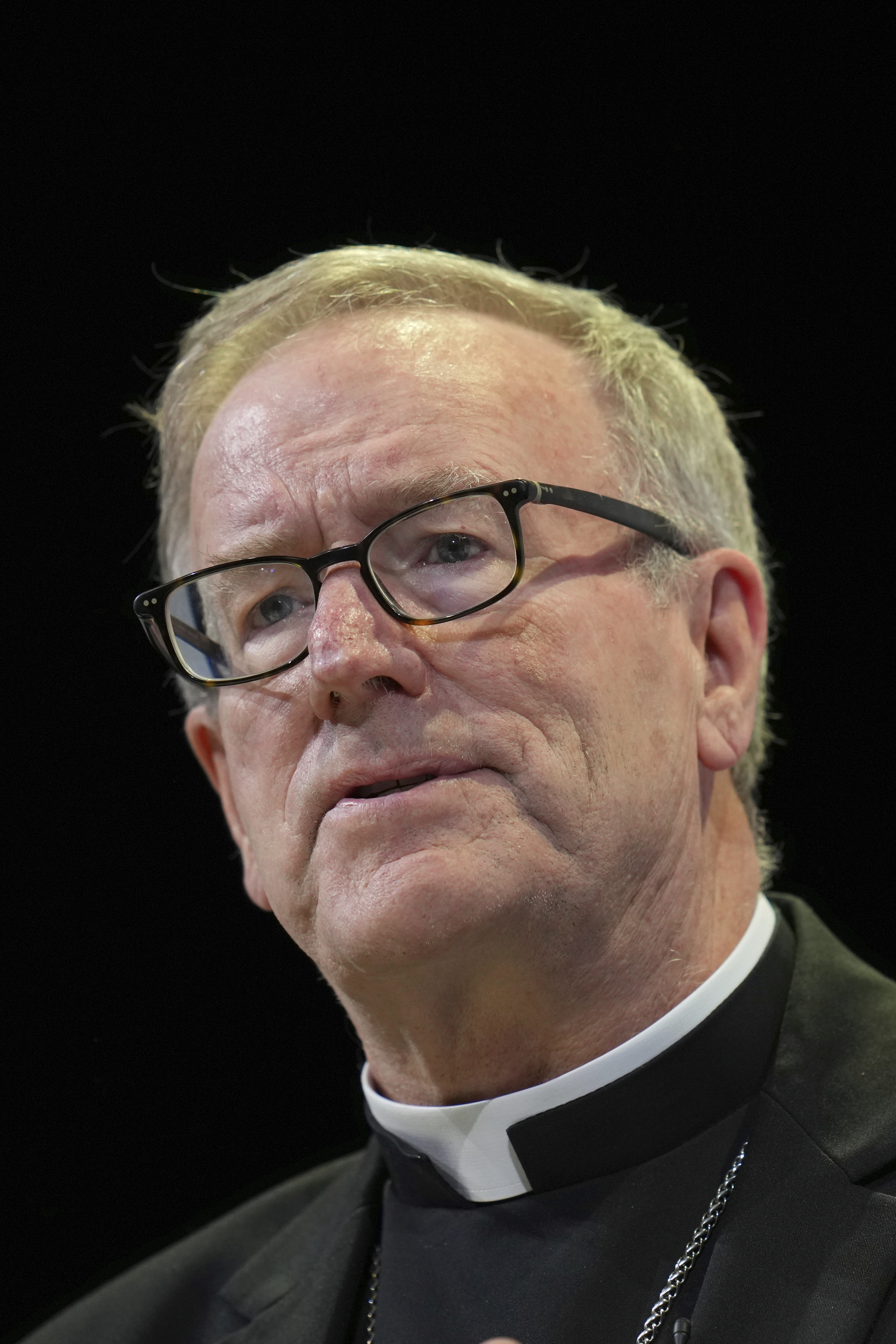 Bishop Robert Barron, Bishop of Diocese of Winona-Rochester speaks at the ARC (Alliance for Responsible Citizenship) conference in London, Tuesday, Feb. 18, 2025. (AP Photo/Kirsty Wigglesworth)
